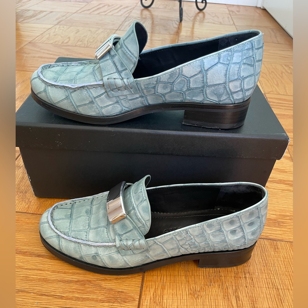 rag and bone loafers in light blue leather with silver buckle and black … - Picture 2 of 16